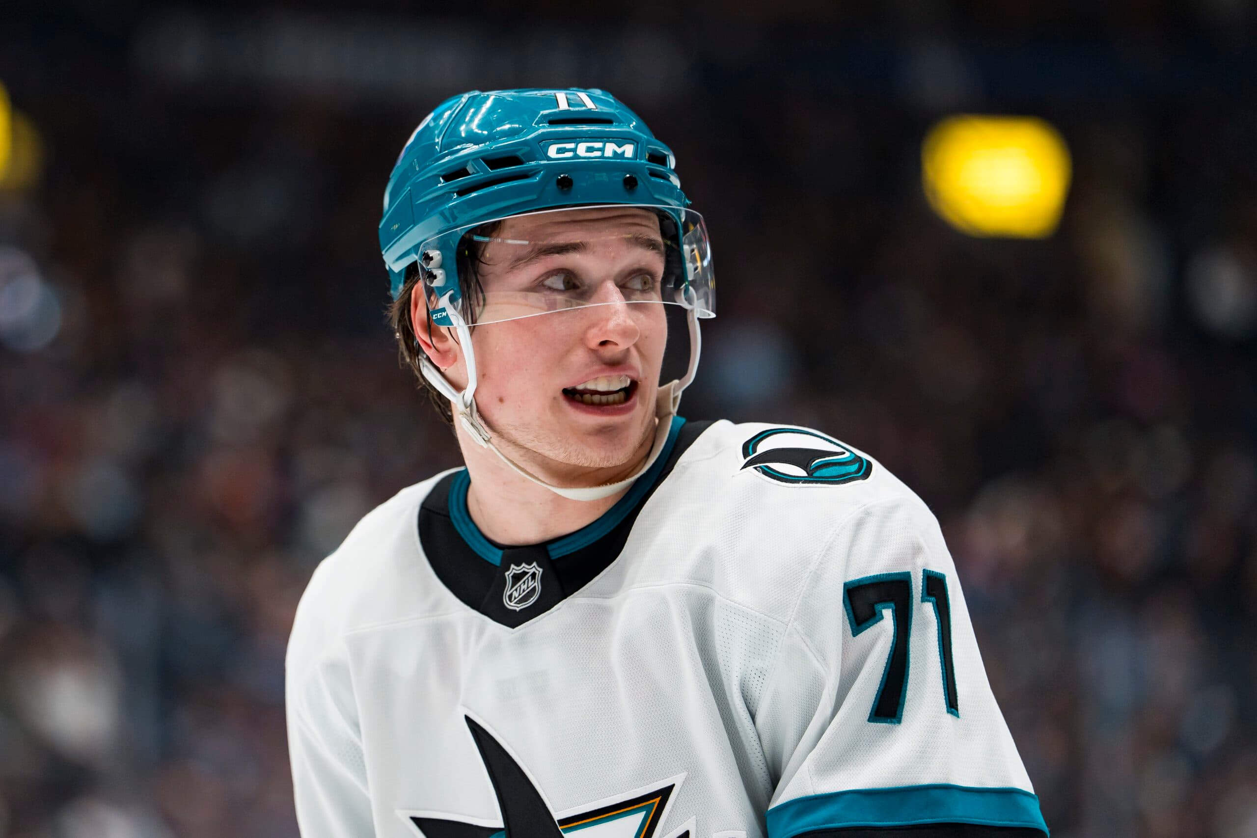 Celebrini tried to turn down a high-sticking penalty against Edmonton's Mattias Ekholm.