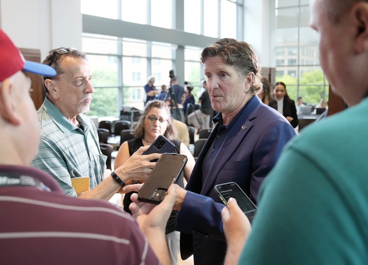 New Columbus Blue Jackets head coach Mike Babcock talks to the media after being named head coach during a press conference at Nationwide Arena.