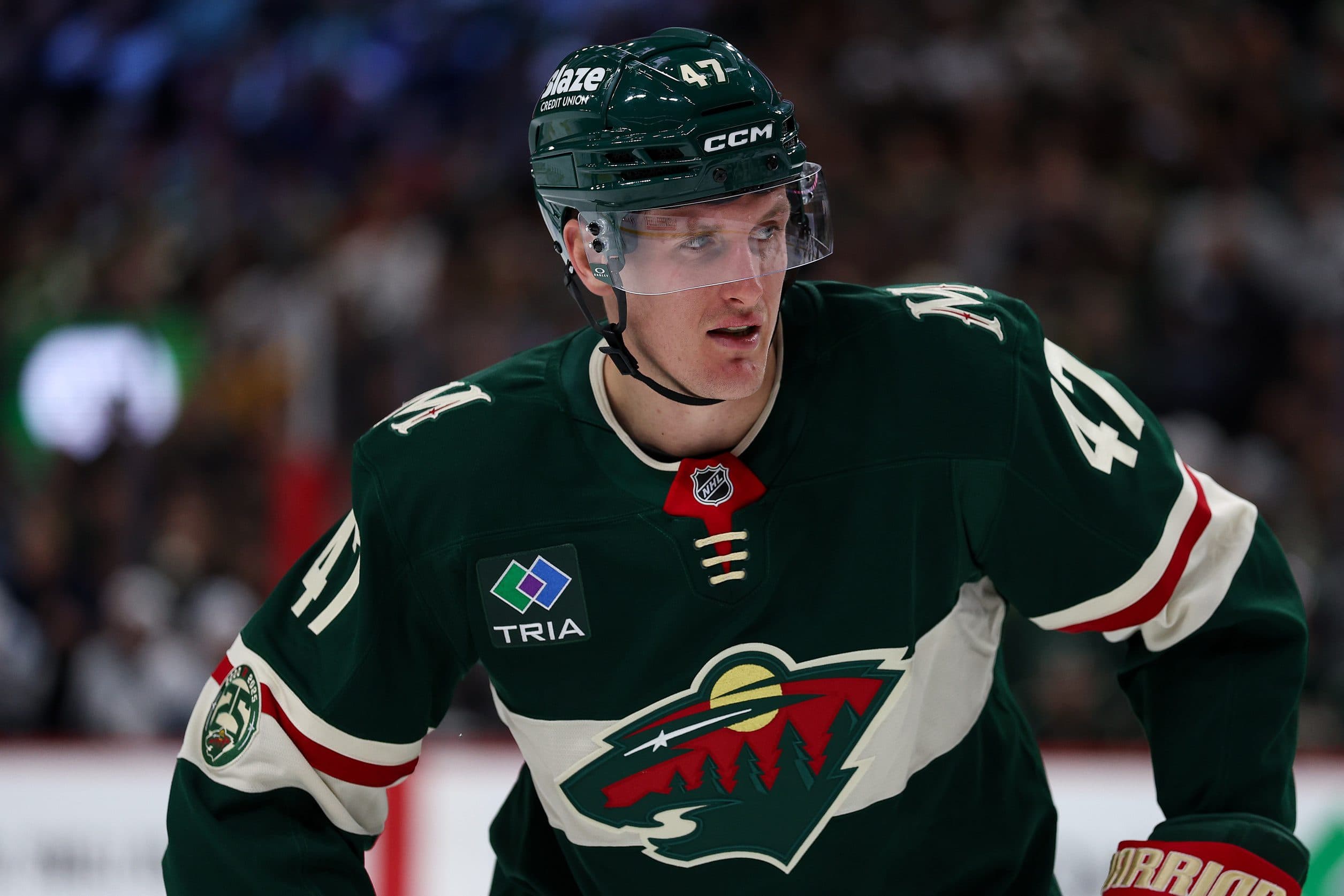 Minnesota Wild center Michael McCarron (47) looks on during the second period against the Minnesota Wild at Grand Casino Arena.