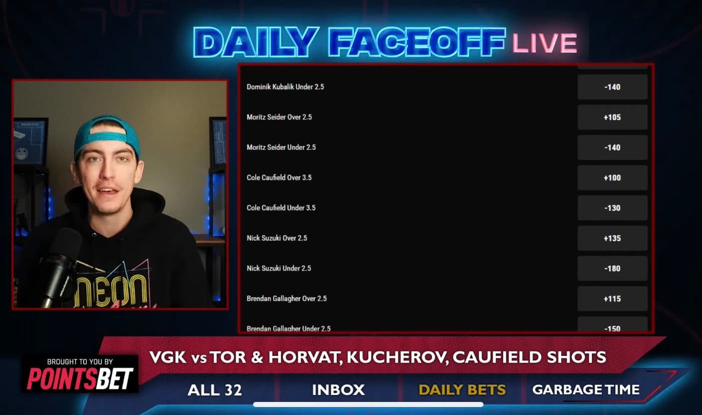 PointsBet Daily Picks: Vegas Moneyline & Horvat/Kucherov/Caufield shot props