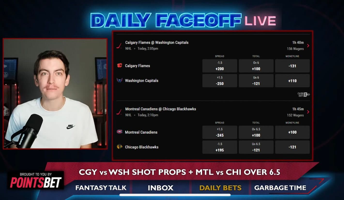 PointsBet Daily Bets: Montreal/Chicago over 6.5 & John Carlson/ Rasmus Andersson shot props