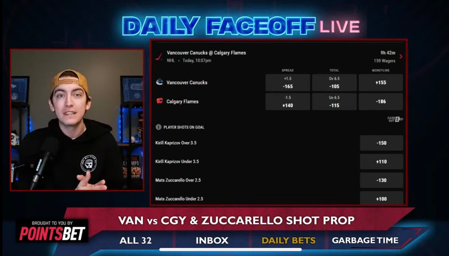 PointsBet Daily Bets: Flames/Canucks & Mats Zuccarello shot prop