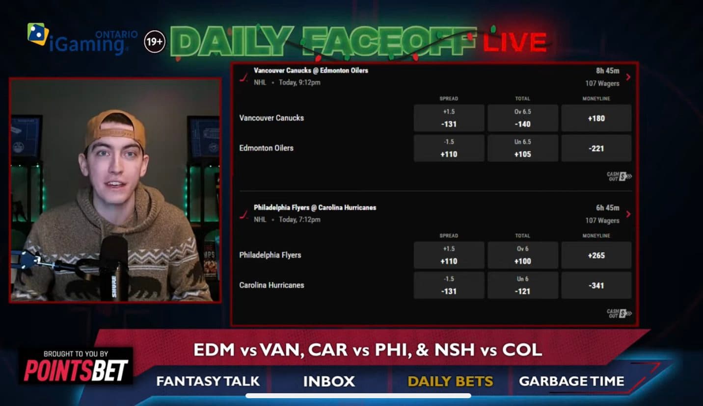 PointsBet Daily Bets: Oilers/Canucks & Hurricanes/Flyers Puckline