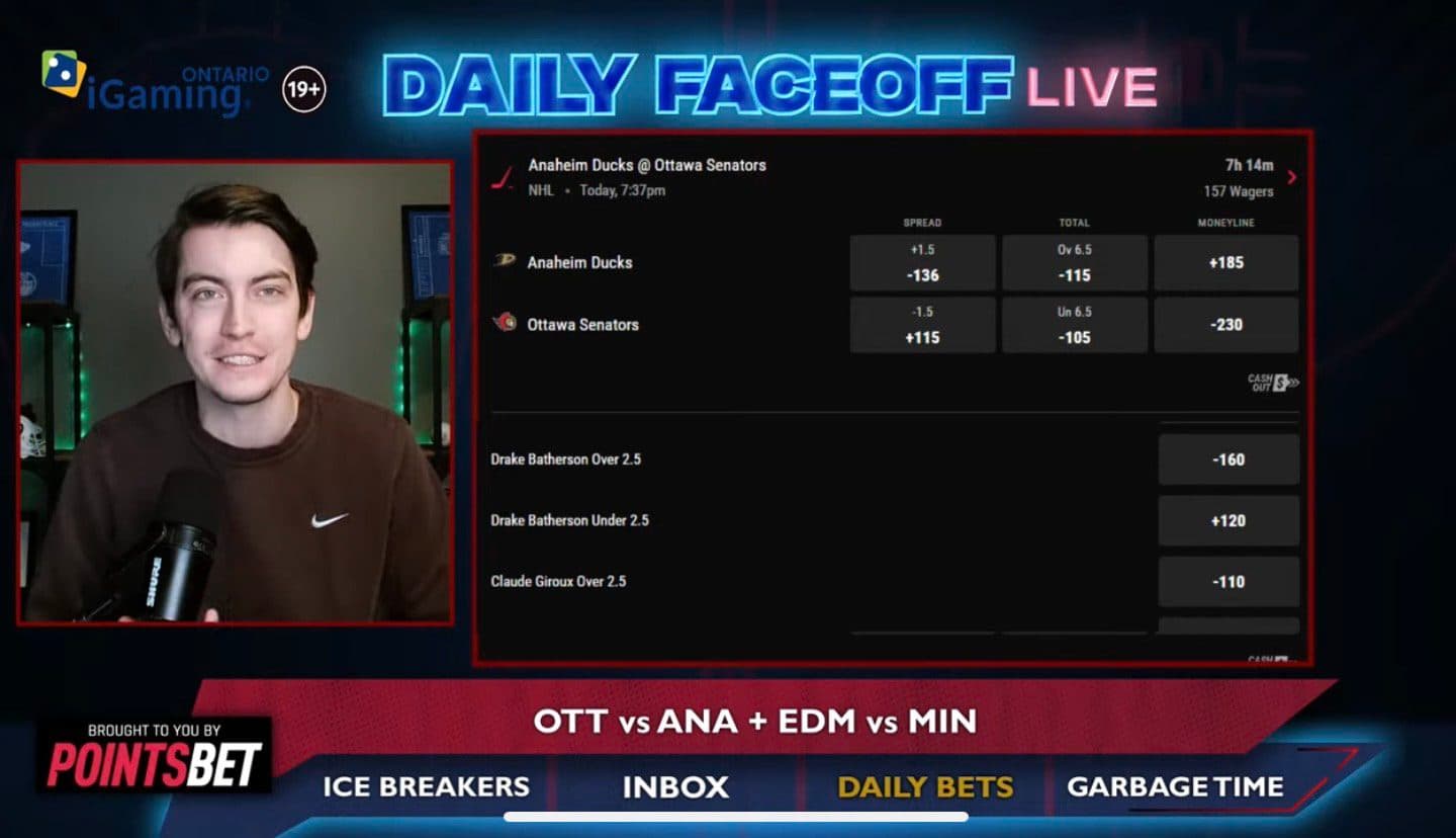 PointsBet Daily Bets: Ducks/Senators & Zach Hyman shot prop