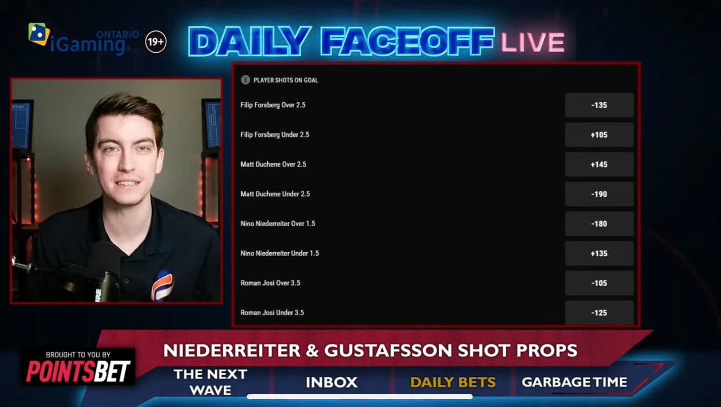 PointsBet Daily Bets: Nino Niederreiter & Erik Gustafsson shot props