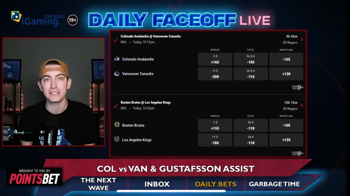 PointsBet Daily Bets: Avalanche/Canucks Puckline & Erik Gustafsson assist prop