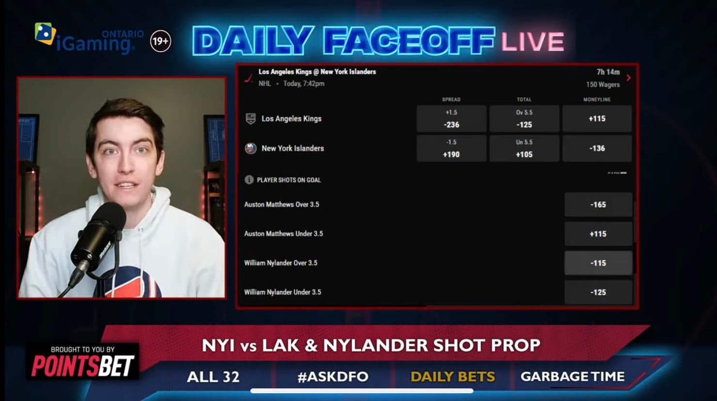 PointsBet Daily Bets: Kings/Islanders Moneyline & William Nylander shot prop