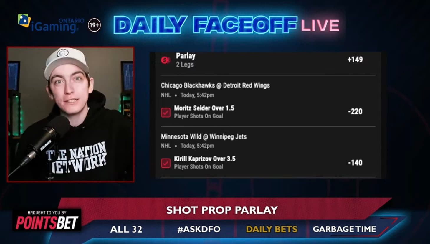 PointsBet Daily Bets: Kirill Kaprizov & Mortiz Seider shot prop parlay