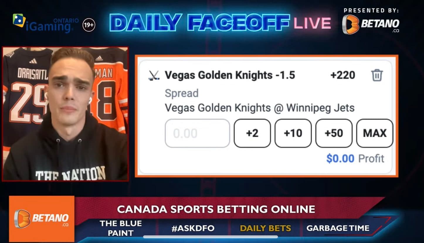 Betano Daily Bets: Golden Knights over Jets & William Nylander/Nathan MacKinnon shot prop parlay