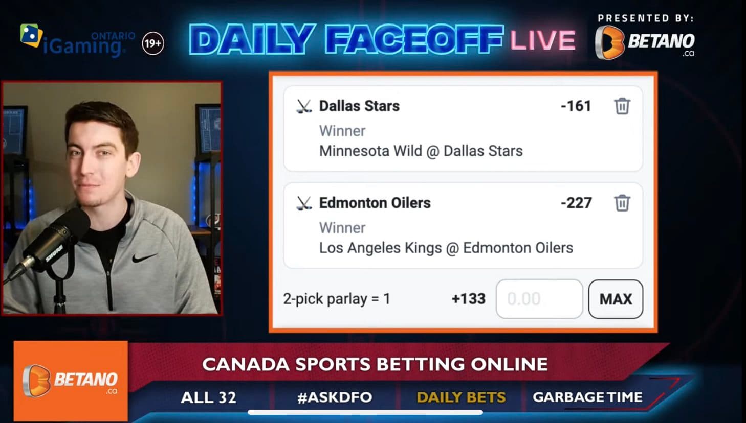 Betano Daily Bets: Stars/Oilers Moneyline & Robertson / McDavid shot prop