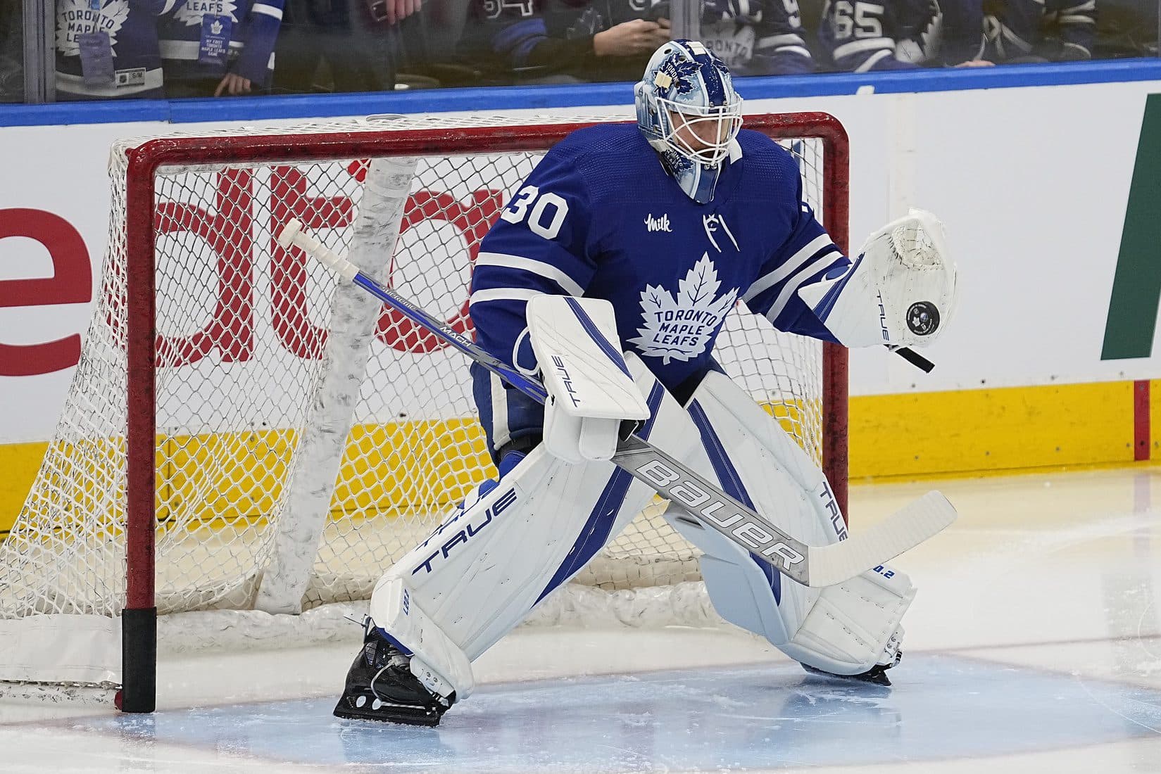 Toronto Maple Leafs goaltender Matt Murray leaves Sunday’s game after collision