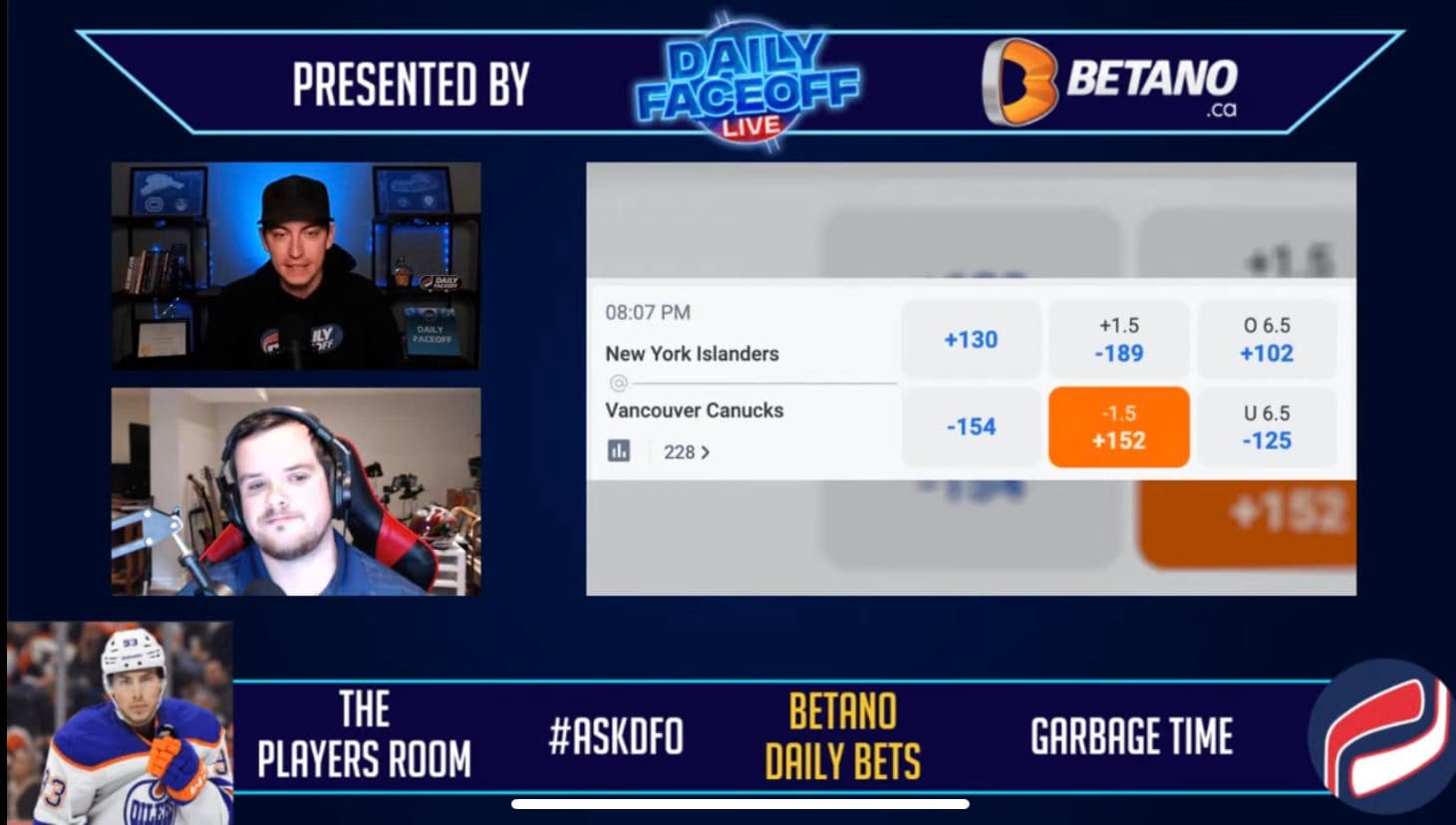 Betano Daily Bets: Vancouver Canucks Puckline +152 & Ryan Nugent-Hopkins, Jaccob Slavin shot prop parlay