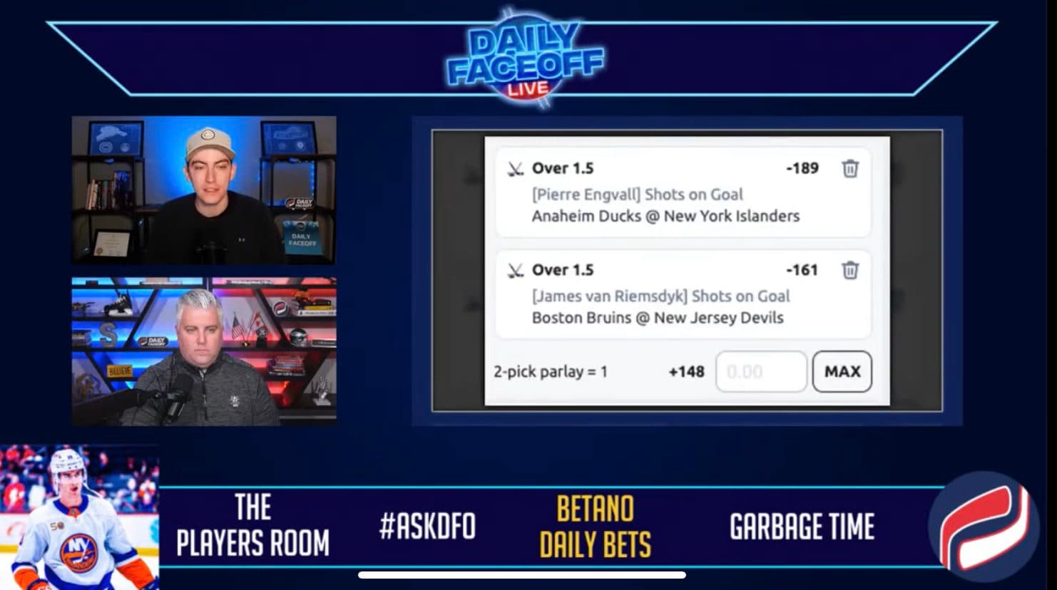 Betano Daily Bets: Buffalo Vs. Colorado Over 6.5 & Pierre Engvall/JVR shot prop parlay