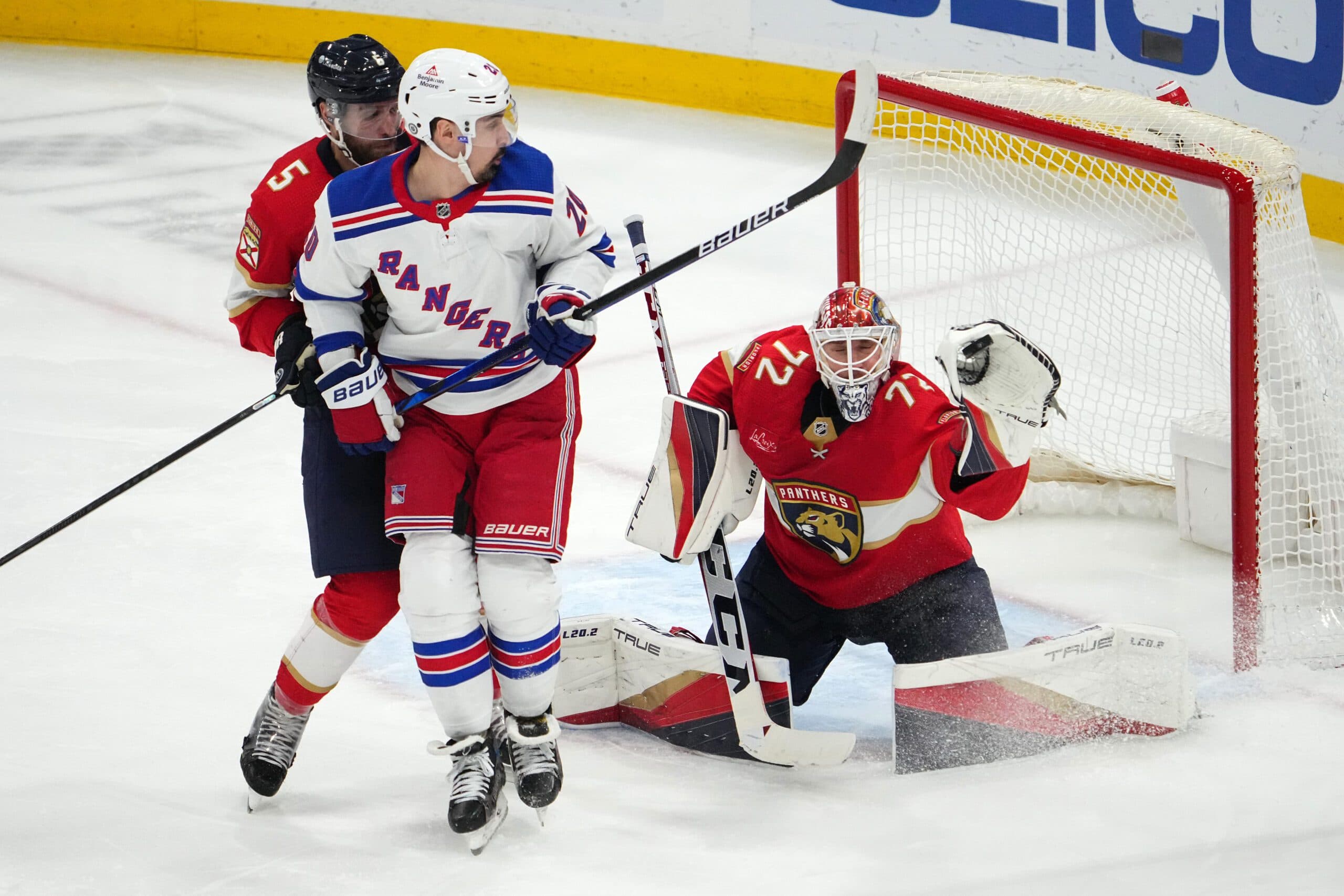 Aaron Ekblad, Chris Kreider and Sergei Bobrovsky