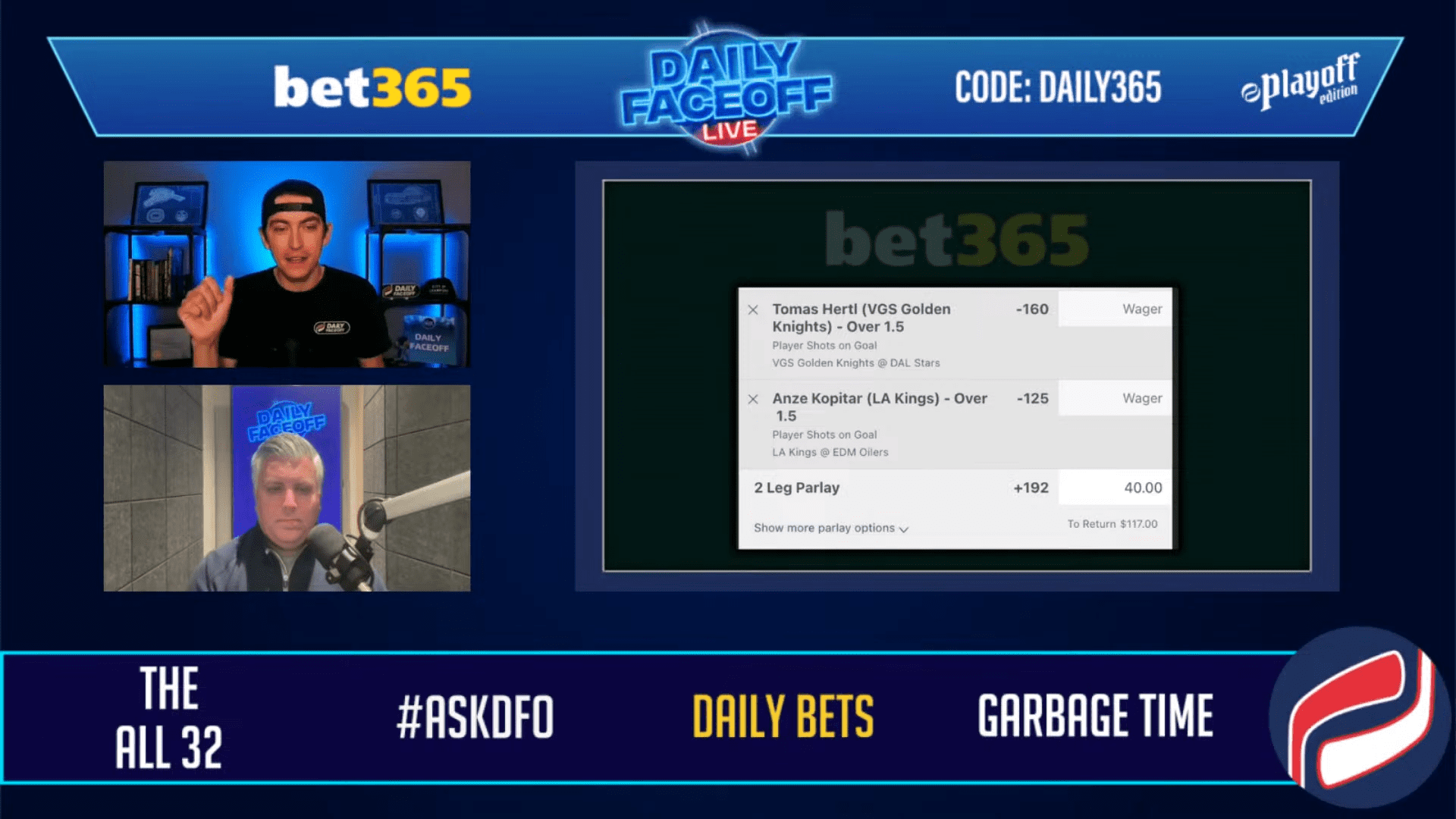 bet365 Daily Bets: Oilers Puckline, Hertl/Kopitar shot prop parlay