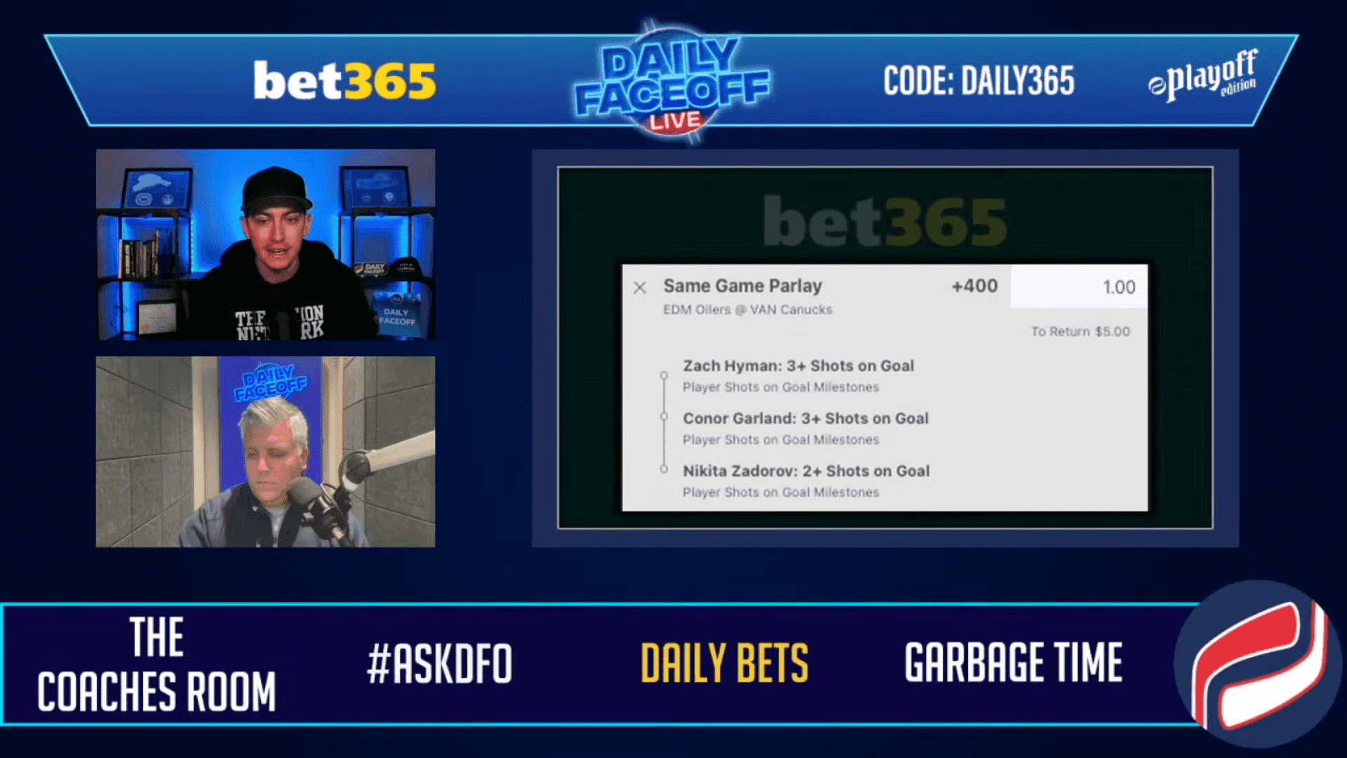 bet365 Daily Bets: Hyman, Garland, Zadorov same-game parlay