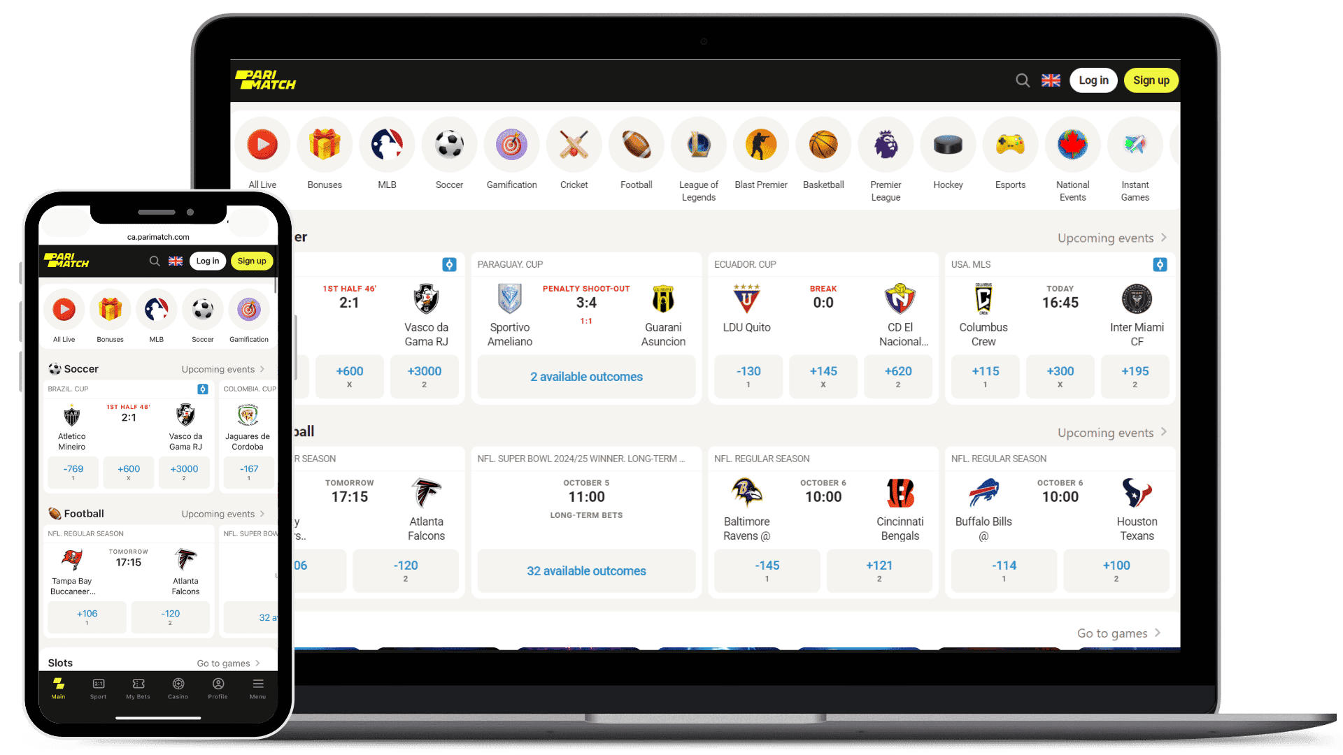 Laptop and iPhone mockup of the Parimatch canada homepage