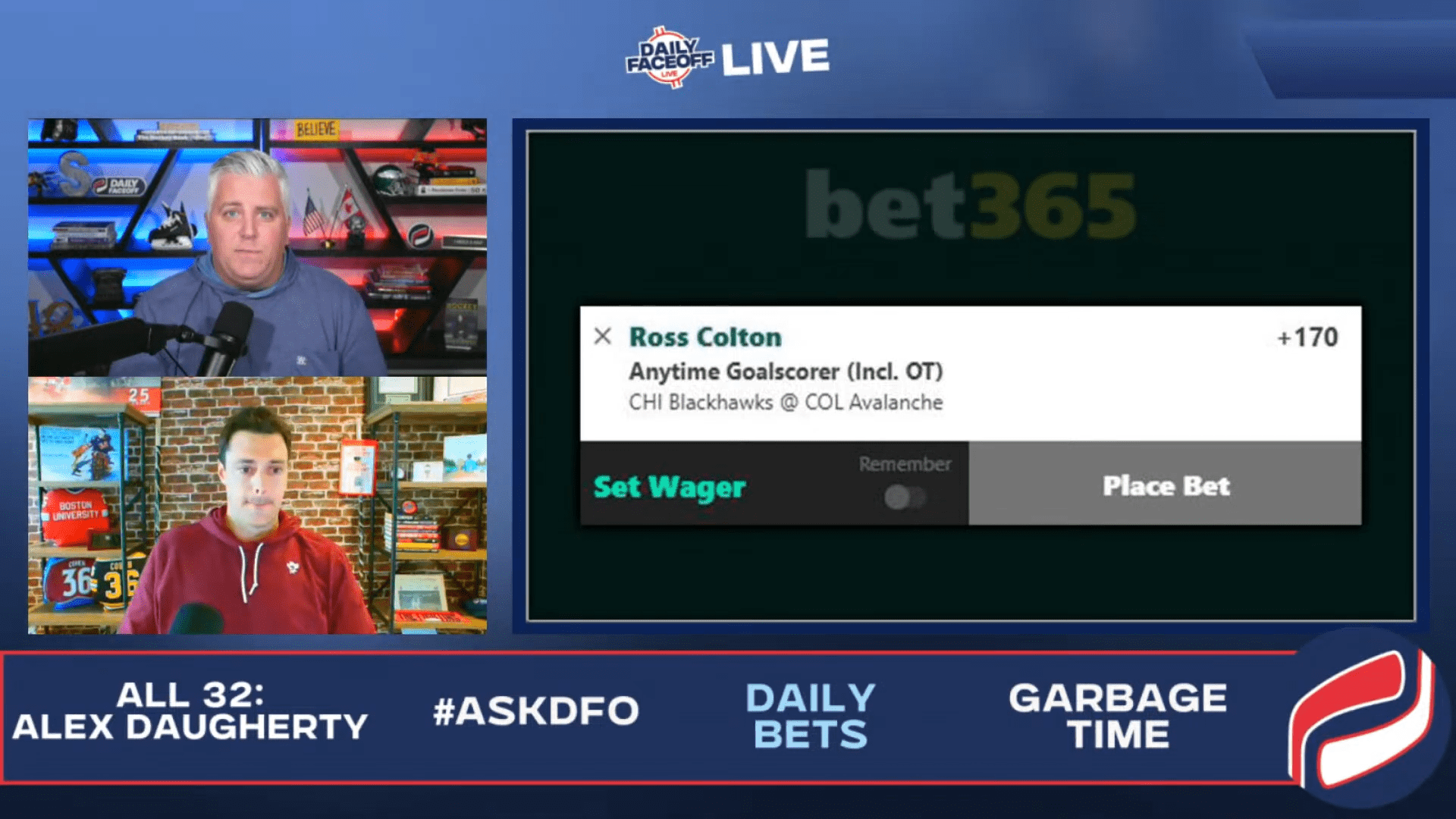 bet365 Daily Bets: Ross Colton ATG +170, Predators Moneyline, Avs vs. Blackhawks O6.5