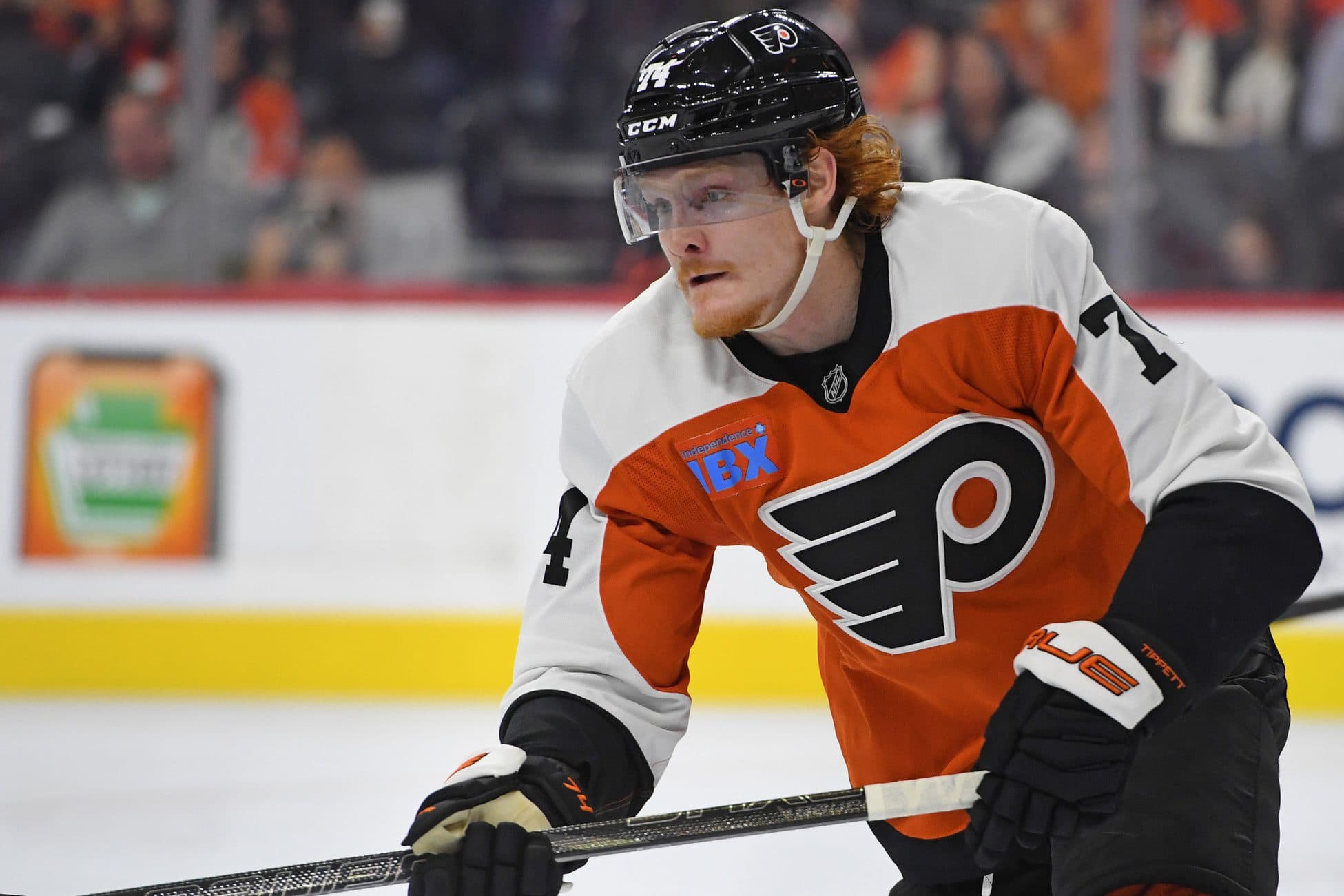 Philadelphia Flyers right wing Owen Tippett (74) against the Colorado Avalanche at Wells Fargo Center.