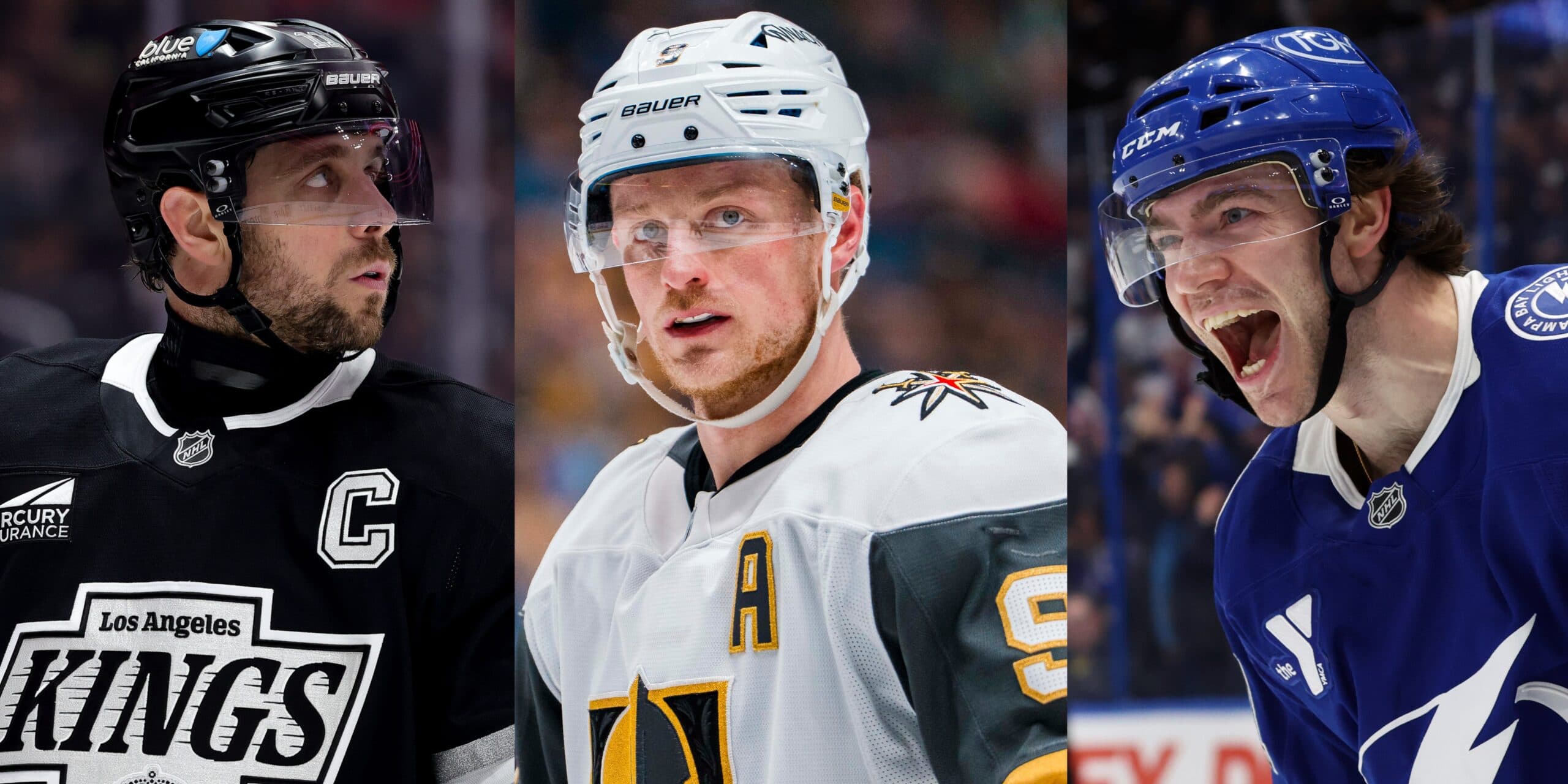 Anze Kopitar, Jack Eichel and Brayden Point (Imagn Images)