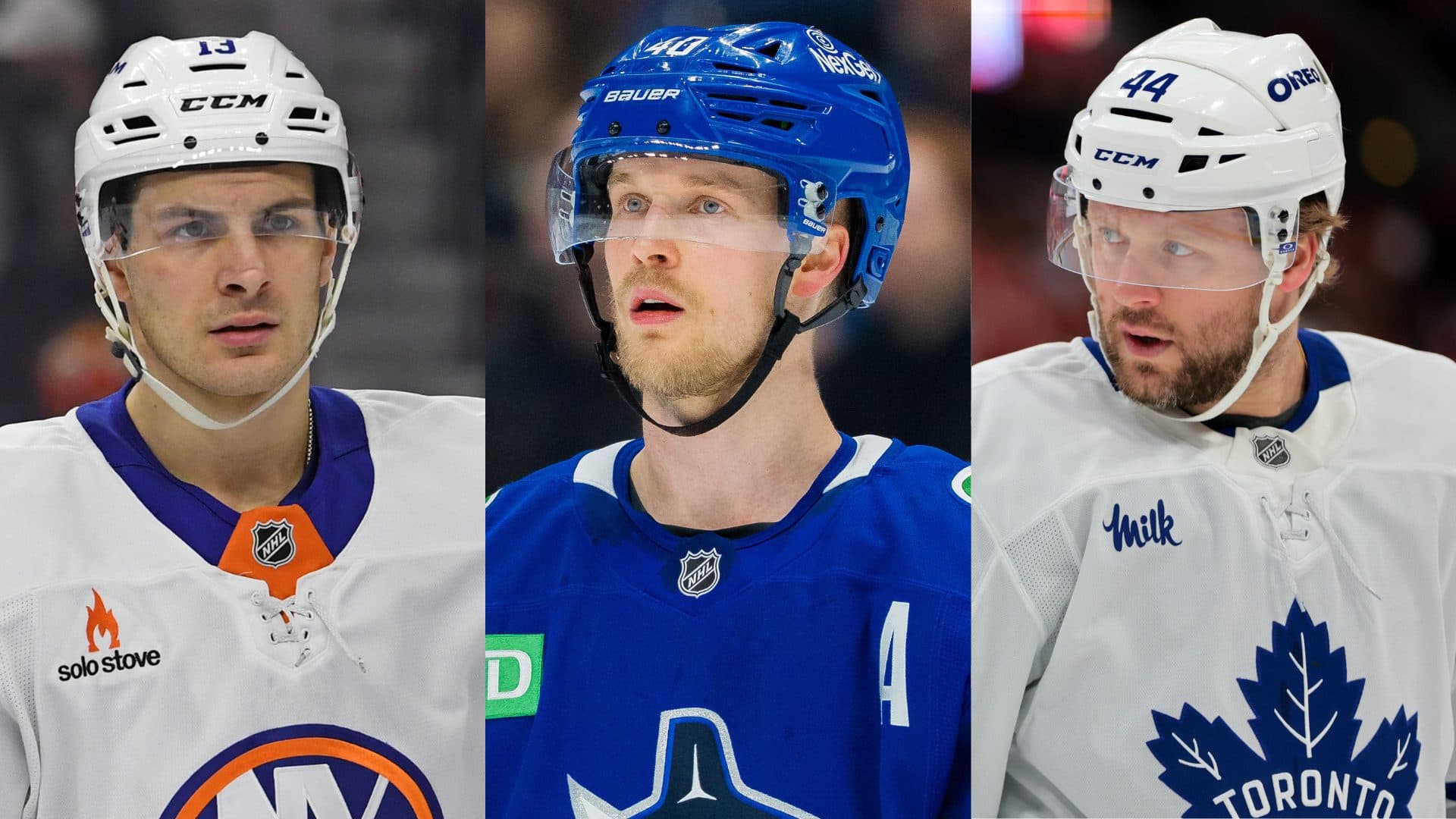 Mat Barzal, Elias Pettersson, Morgan Rielly (Imagn Images)