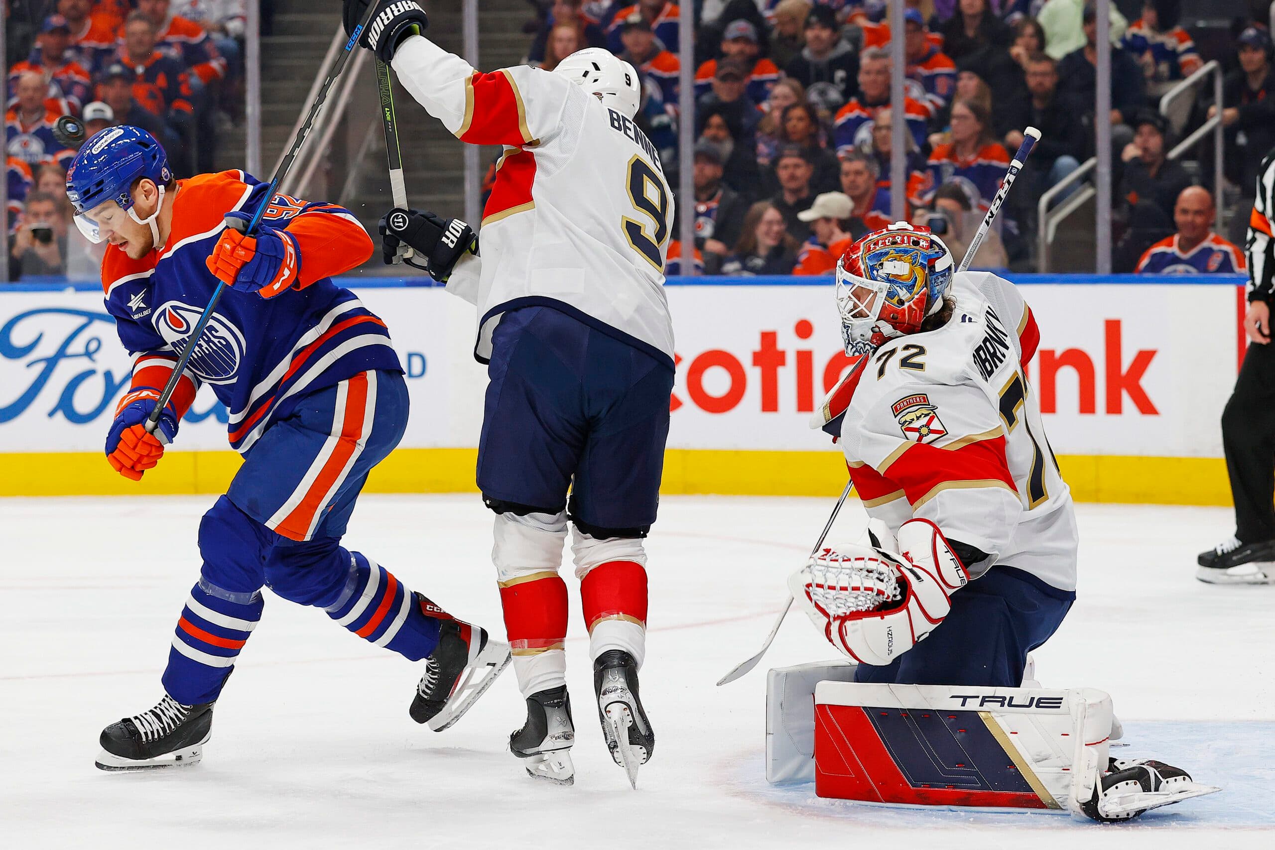 Vasily Podkolzin, Sam Bennett and Sergei Bobrovsky