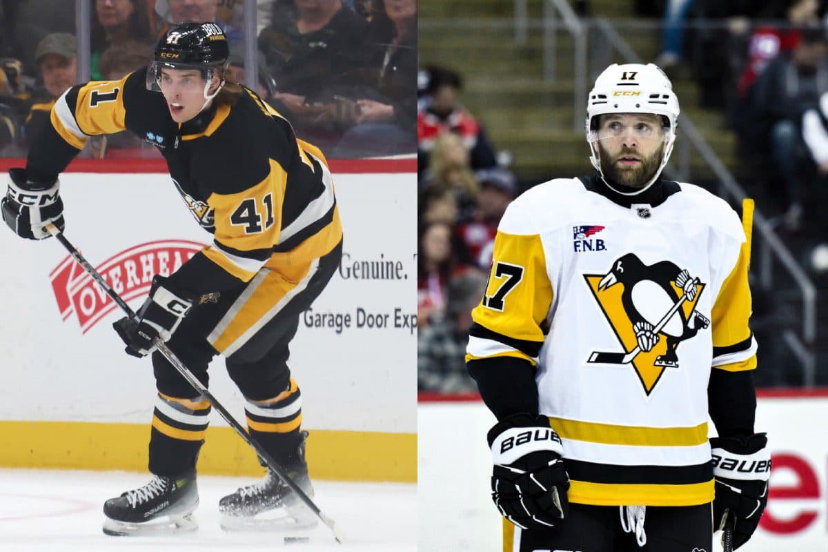 Pittsburgh Penguins forward Ville Koivunen (left) and Bryan Rust.