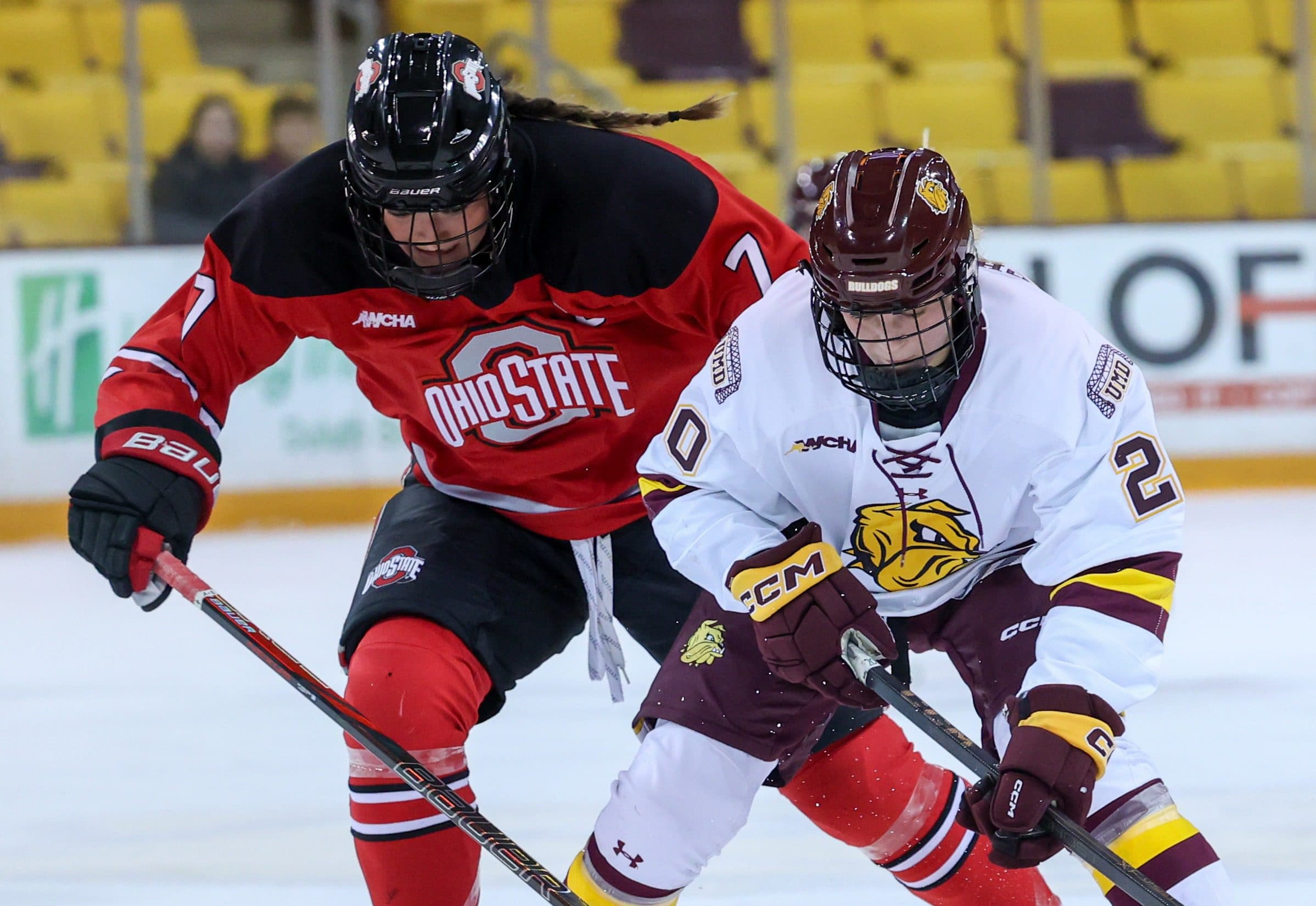 Ohio State forward Emma Peschel, Minnesota Duluth forward Thea Johansson