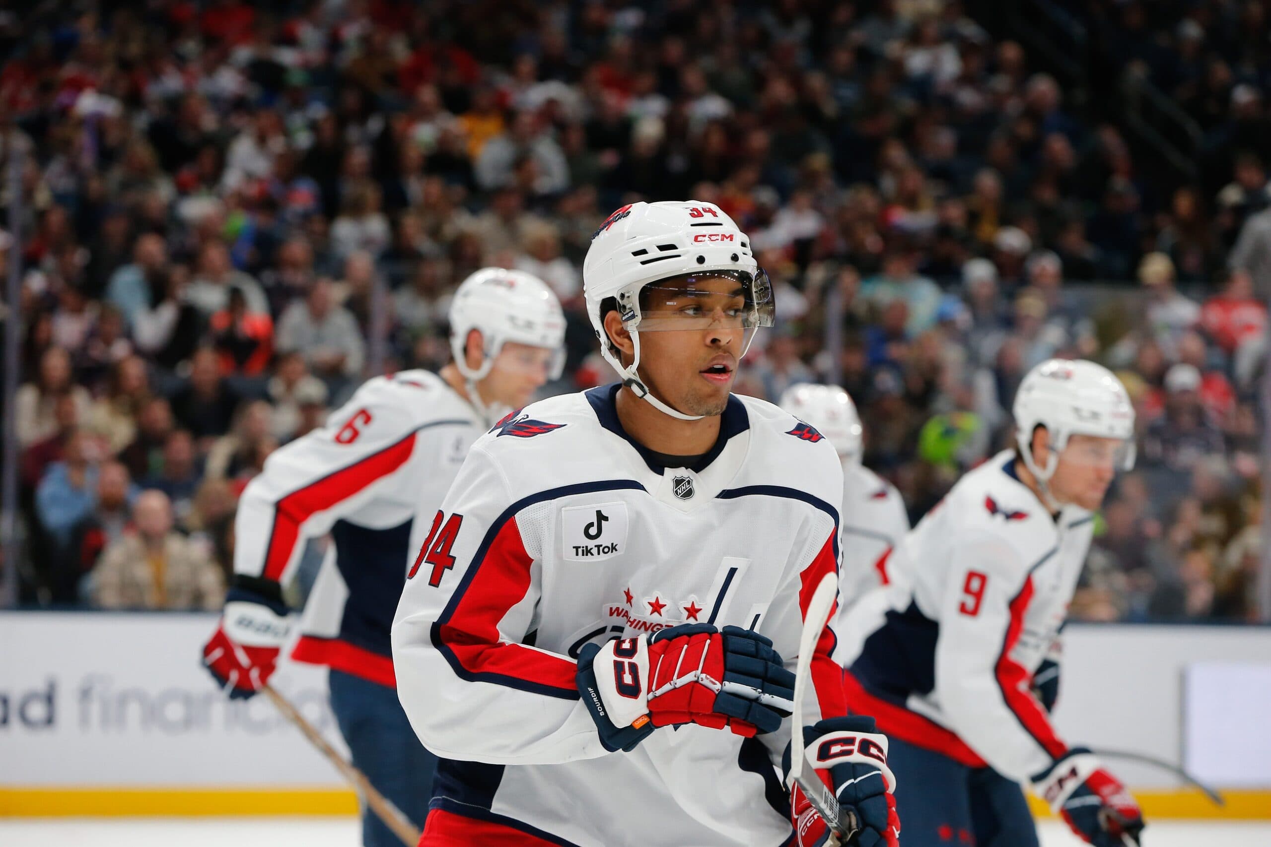 Washington Capitals right wing Justin Sourdif (34) against the Columbus Blue Jackets during the second period at Nationwide Arena.