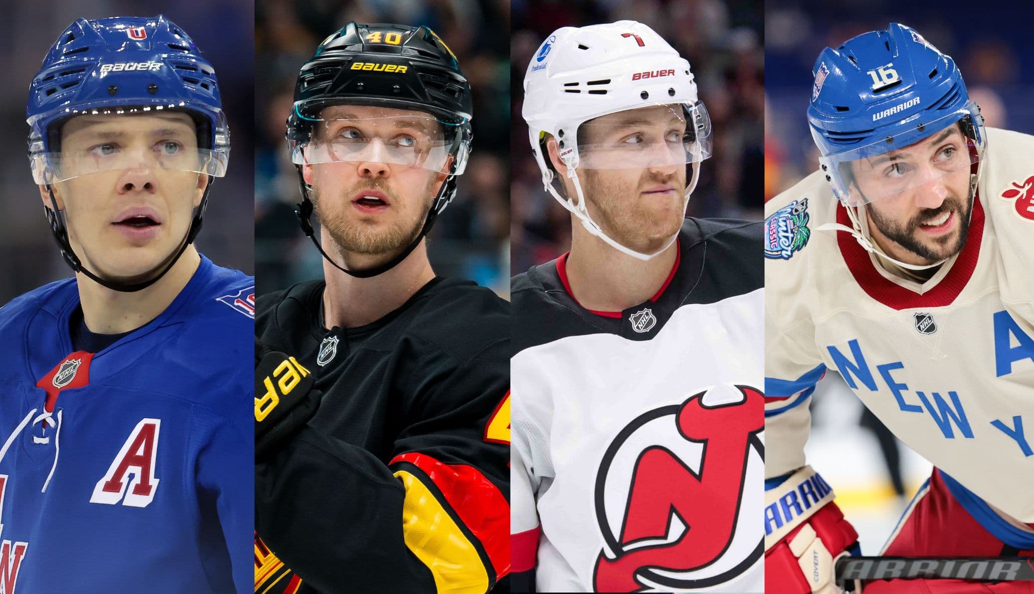 Artemi Panarin, Elias Pettersson, Dougie Hamilton and Vincent Trocheck (Imagn Images)