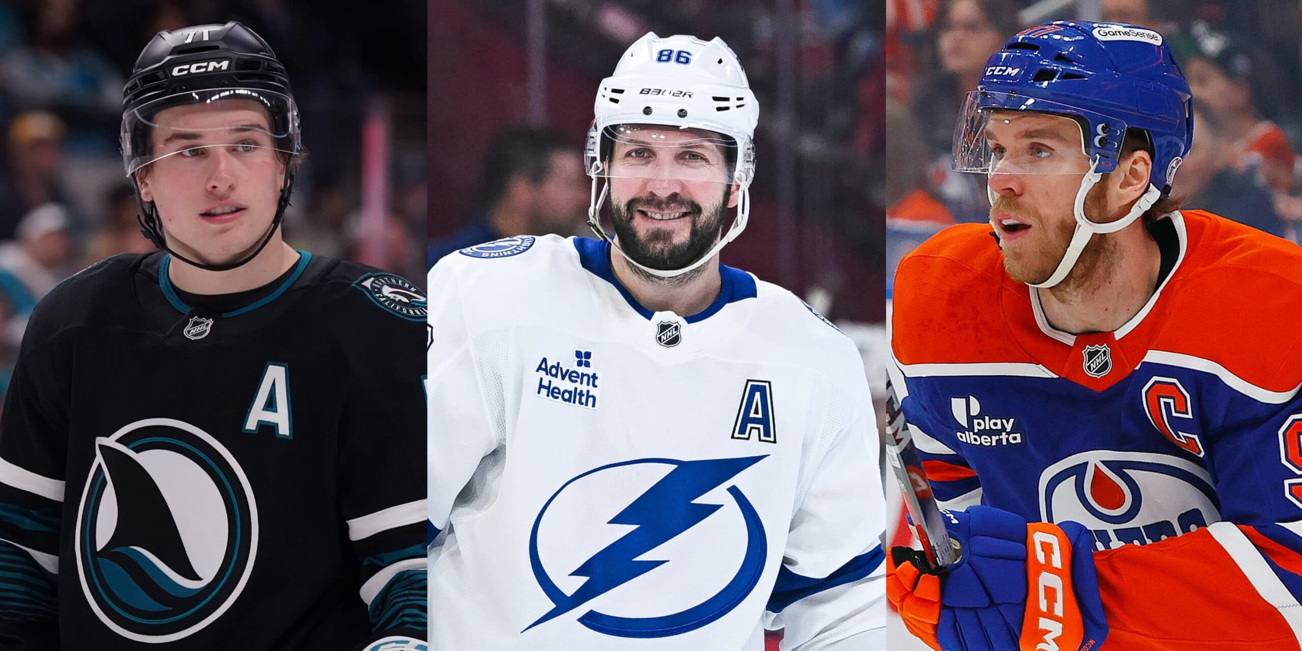 Macklin Celebrini, Nikita Kucherov and Connor McDavid (Imagn Images)