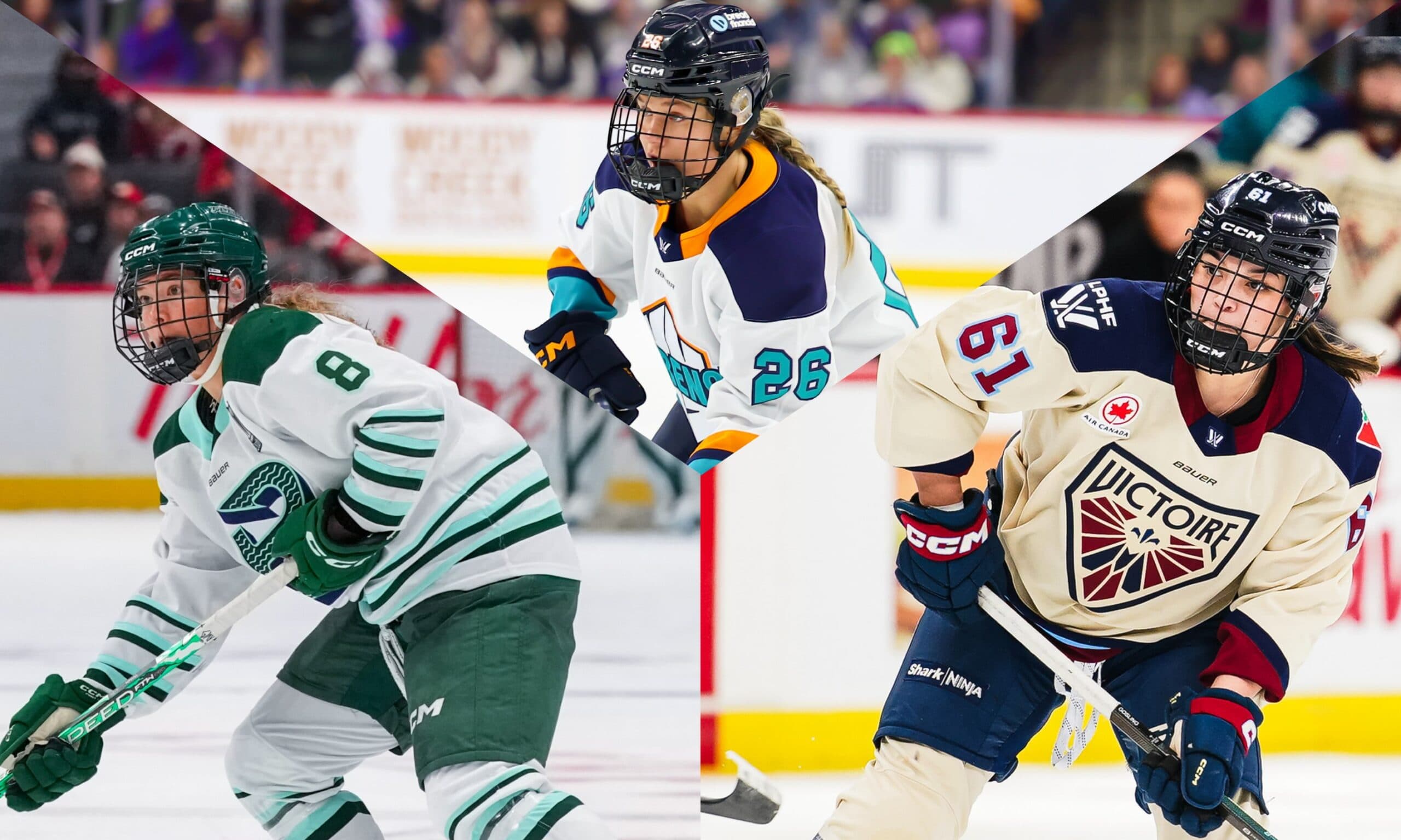 New York Sirens forward Casey O'Brien, Boston Fleet defender Haley Winn, Montreal Victoire defender Nicole Gosling