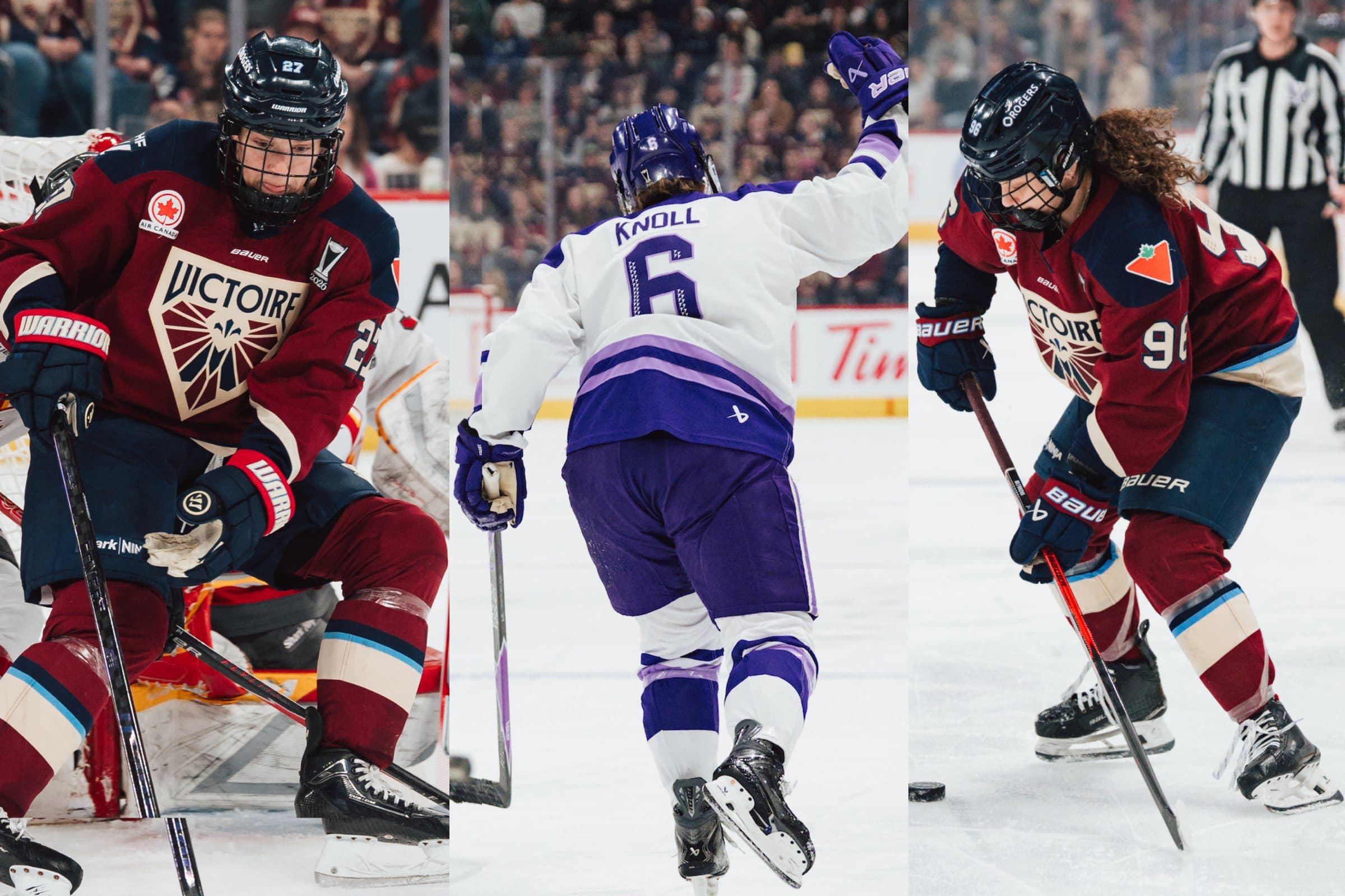 PWHL Detroit forward Shiann Darkangelo, PWHL Las Vegas forward Katy Knoll, PWHL San Jose forward Natalie Mlynkova